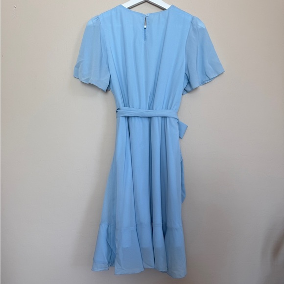 Powder Blue Women’s Mini Wrap Dress Ruffle Chiffon Alice in Wonderland Medium - Picture 7 of 10